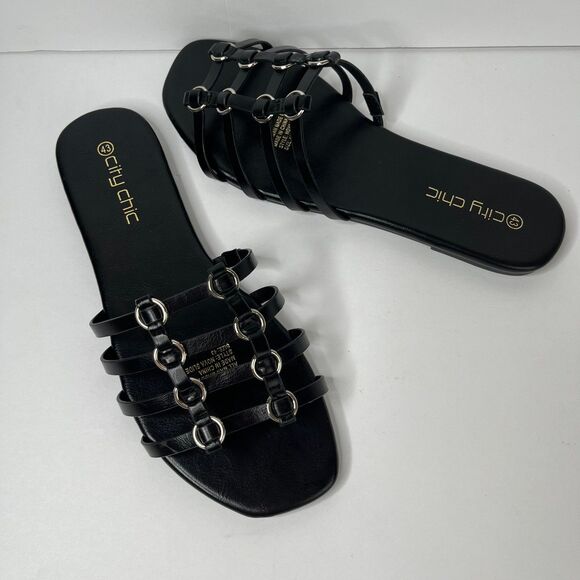 New Women’s Evans City Chic Black WIDE FIT Nova Slide Sandals Size 43 #360 - Picture 3 of 12